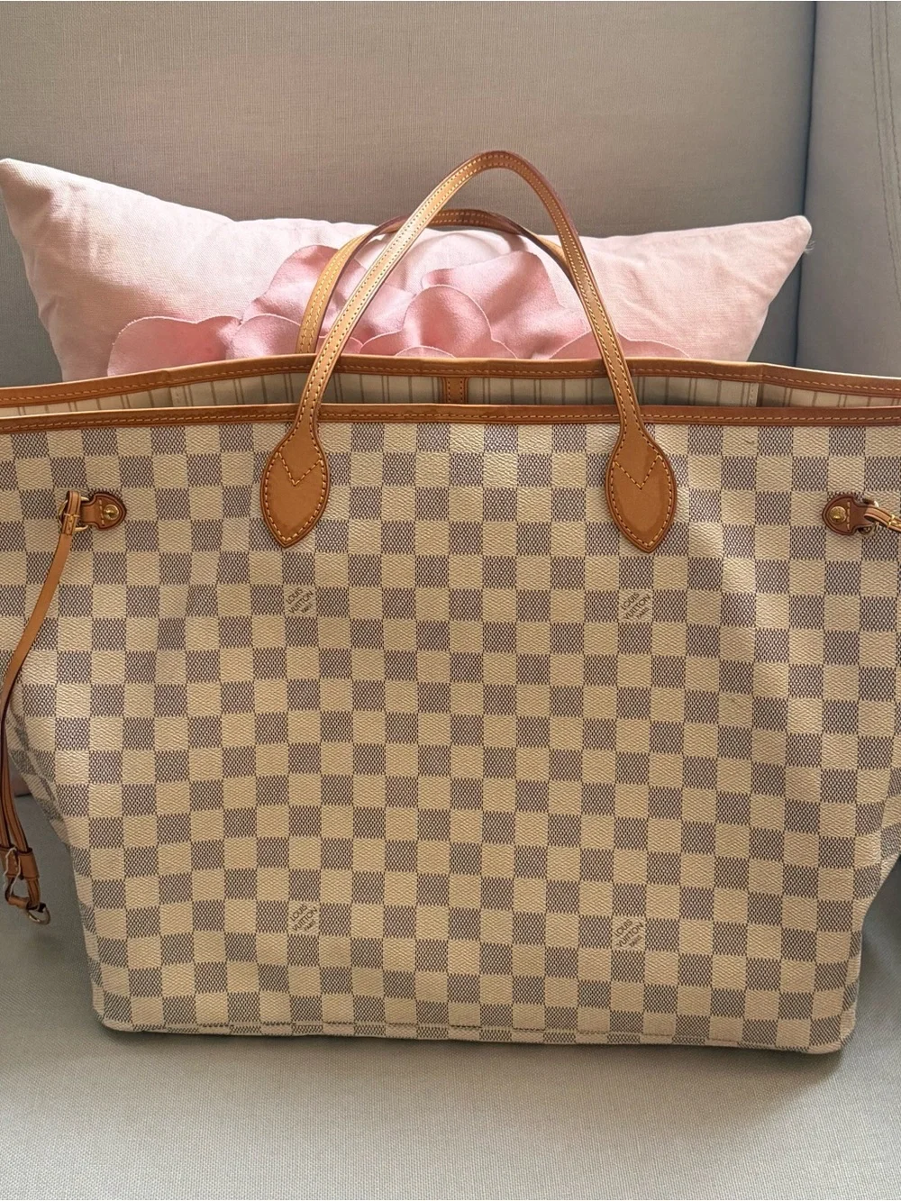 Louis Vuitton Damier Azur Canvas Tote with Tan Vachetta Trim